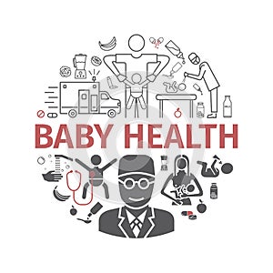 Baby health banner. Medicine web line icons. Vector signs.