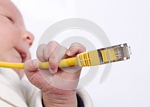 Baby holding network cable
