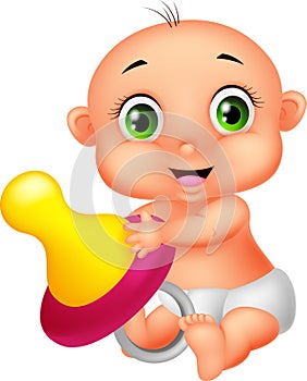 Baby holding pacifier