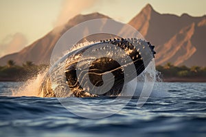 Baby Humpback Whale Breaching at Golden Hour