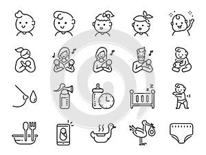 Baby icon set. Included icons as newborn, infant, kid, children, parent and more.