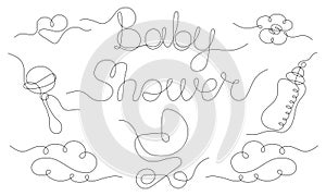 Baby items set in one line art