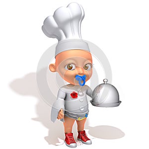 Baby Jake chef with plate 3d illustration