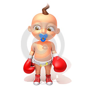 Baby Jake with red boxing gloves 3d illustration