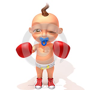 Baby Jake with red boxing gloves 3d illustration