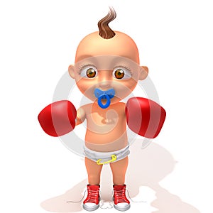 Baby Jake with red boxing gloves 3d illustration
