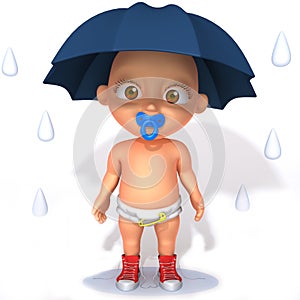 Baby Jake with umbrella 3d illustration