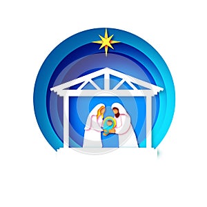 Baby Jesus Christ. Holy Child and Family. Mary and Joseph. Birth of Christ.Star of Bethlehem - East comet. Nativity