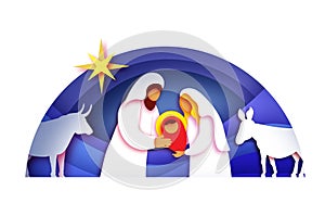 Baby Jesus Christ. Holy Child and Family. Mary and Joseph. Birth of Christ.Star of Bethlehem - East comet. Nativity