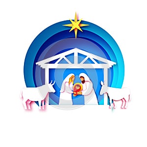 Baby Jesus Christ. Holy Child and Family. Mary and Joseph. Birth of Christ.Star of Bethlehem - East comet. Nativity