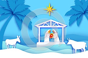 Baby Jesus Christ. Holy Child and Family. Mary and Joseph. Birth of Christ.Star of Bethlehem - East comet. Nativity