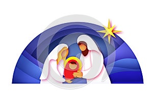 Baby Jesus Christ. Holy Child and Family. Mary and Joseph. Birth of Christ.Star of Bethlehem - East comet. Nativity