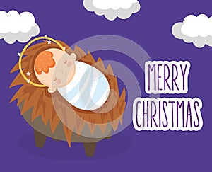 Baby jesus in the crib sky manger nativity, merry christmas