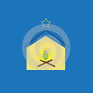 Baby Jesus in a manger with the star above, nativity logo
