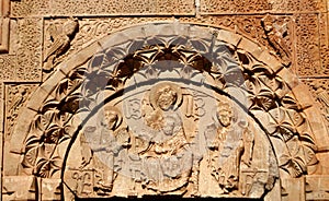 Baby Jesus sitting with the Virgin Mary in his arms A pair of angels: Armenia Vayots Dzor Noravank