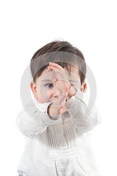 Baby with a karate gesture