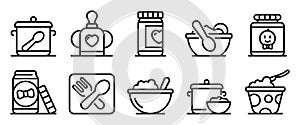 Baby kitchen icons set, outline style