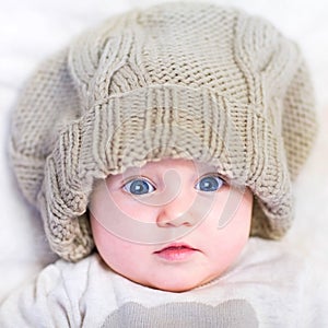 Baby in a knitted hat