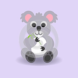 Baby Koala cartoon . Happy Cute koala eating leaf branch.Alphabet animal concept