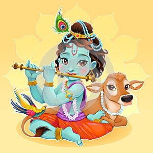 Baby Krishna with sacred cow