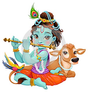 Baby Krishna with sacred cow