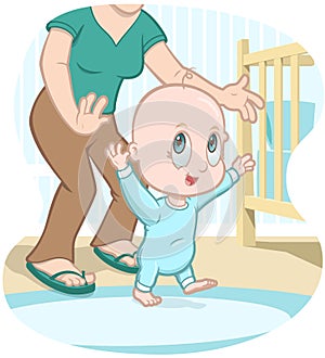Baby learns to walk - vector cartoon