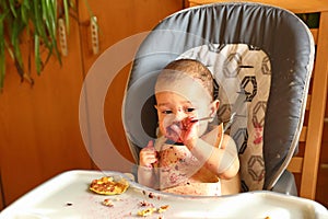 Baby led weaning - baby eating blueberries