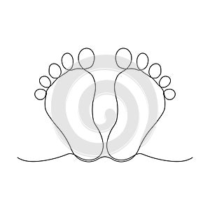 baby legs Baby foot print in one line style. Hand drawing.hand drawn, one line