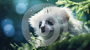 A baby lemur is sitting on a branch in the rain, AI