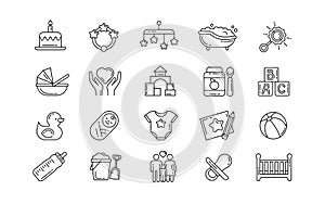 Baby line icon. Pictogram of pregnancy and newborn kids care. Infant and child. Mother and childhood. Maternity signs