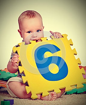 Baby making puzzle. Color tone shiny background.