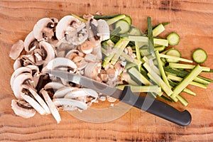 Baby marrows and mushrooms sliced