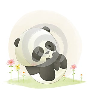 Baby milestone cards cute animals, cute panda playing in the park