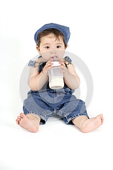 Baby with a milk bottle