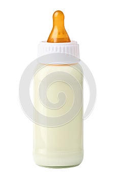 Baby milk bottle isolated on white