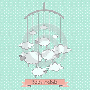 Baby mobile with little lambs and clouds