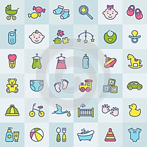 Baby modern colorful icons. Vector set.