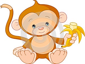 Baby Monkey eating banana