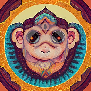 baby monkey face hand draw tribal mandala style perfect for baby product