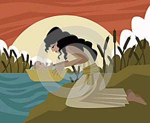 Baby moses in a basket and mother in the river old testament tale