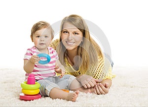 Baby Mother, Kid Playing Blocks Toy, Young Family and Child