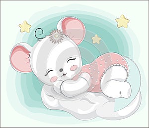 Baby mouse sleeps on cloud