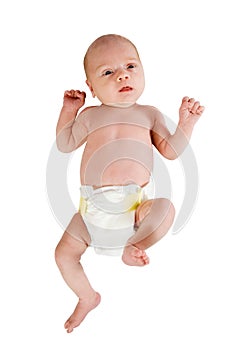 Baby in nappy over white