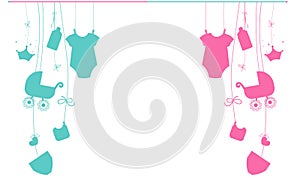 Baby new born hanging baby boy and baby girl symbols