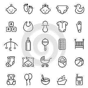 Baby, newborn, kid, childhood vector icon set.