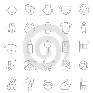 Baby, newborn, kid, childhood vector icon set.