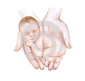 Baby newborn in parental maternal arms