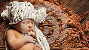 Baby Newborn Sleep in Knitted Hat, Sleeping New Born Child