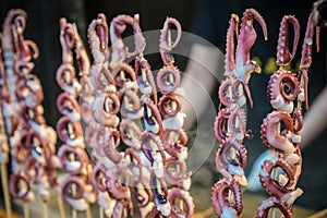 Baby octopus meat on sticks