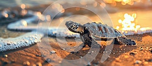 Baby Olive Ridley Sea Turtle Walking on Beach photo